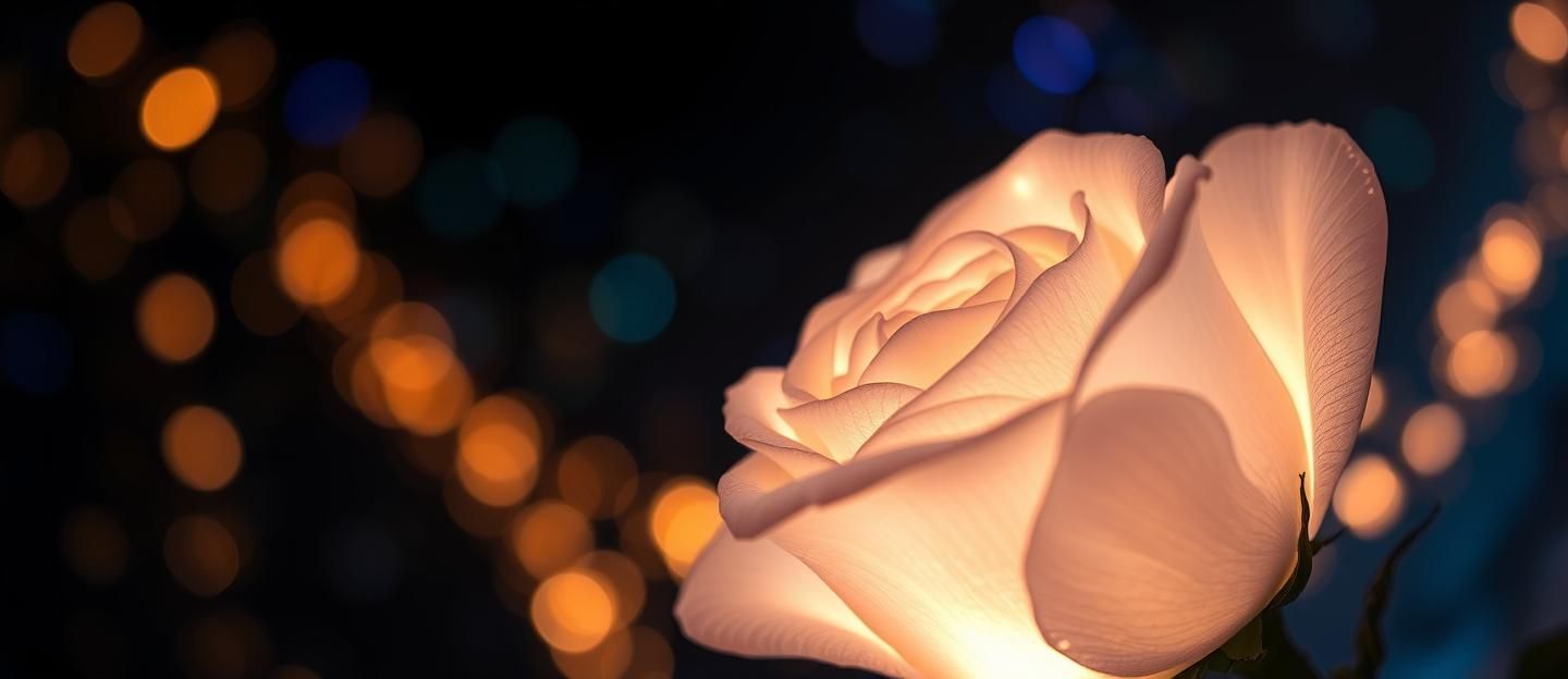 Opalescent Rose Amber LED Lights Bokeh - Impressionistic Floral Still Life in 8k
 | Unfold Lens
