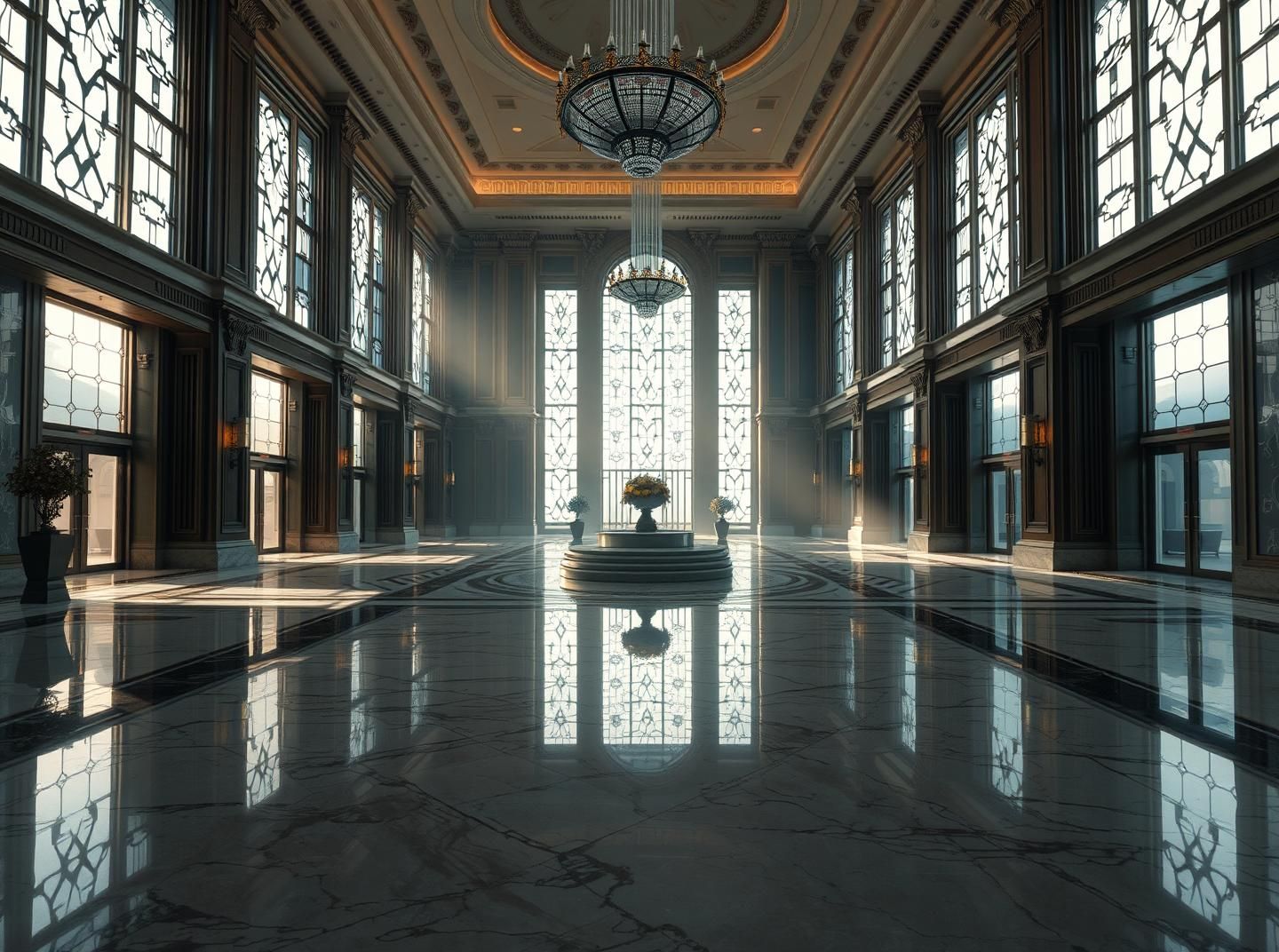 Opulent Hotel Lobby: Timeless Luxury Meets Futuristic Design, Serene Grandeur 
 | Unfold Lens