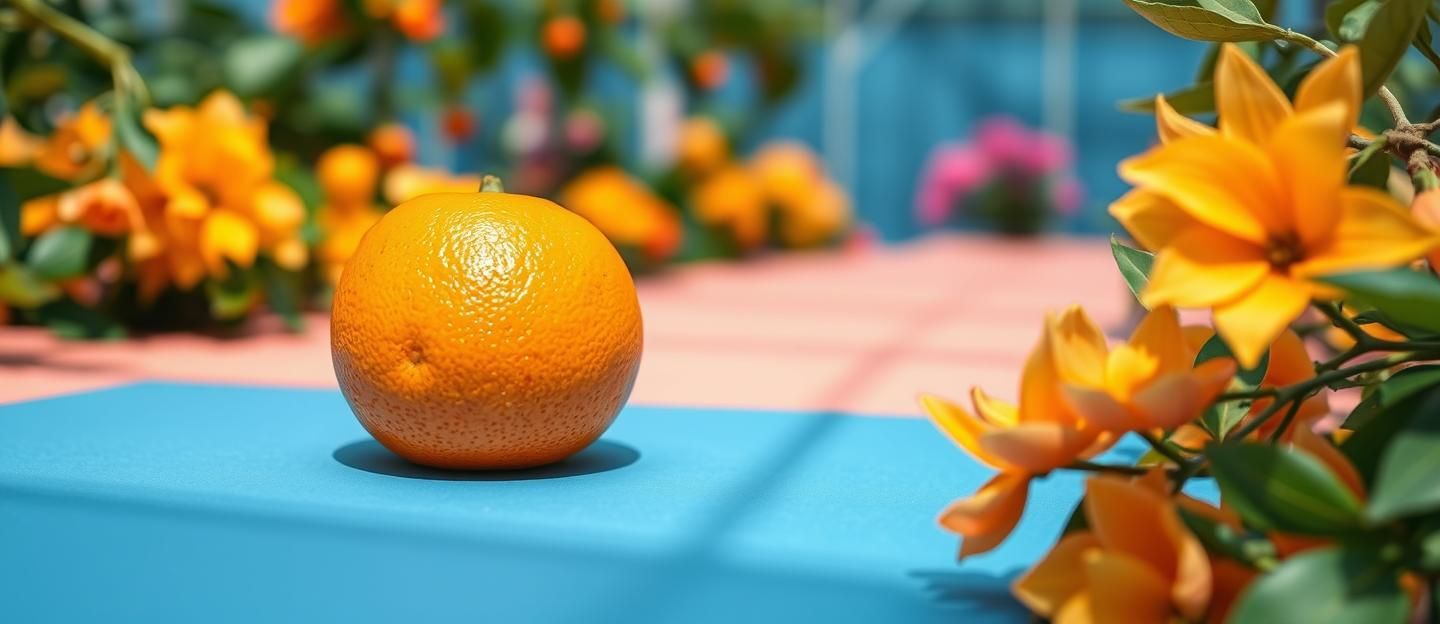 Orange Still Life, Dreamy Greenhouse Pastel Hues, Botanical Art, Mondrian Style
 | Unfold Lens