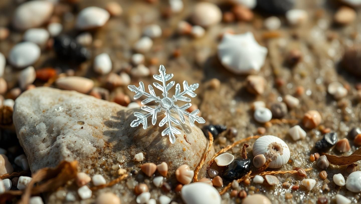 Perfect Snowflake Macro on Tidepool Rock: Spring Pastel Dreamscape in 8K
 | Unfold Lens