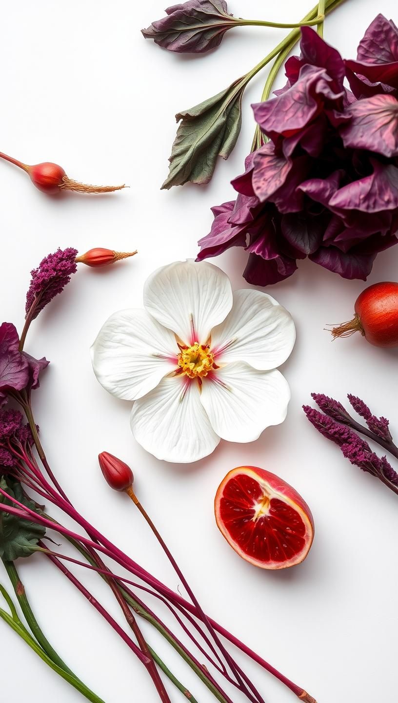 Perfect White Flower Red Fruit Harmony: Purity & Nature's Palette 8K
 | Unfold Lens
