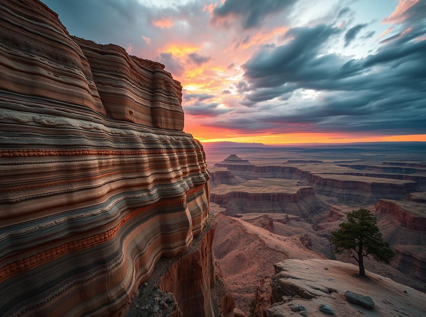 Prairie Cliff Sunset: Stratified Sandstone Beauty, Inspiring Vista in Fiery Light
 | Unfold Lens