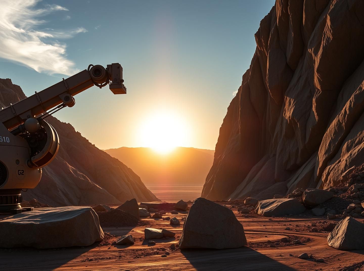 Robotic Quarry: Geometric Precision Meets Ancient Majesty - 8K Photo
 | Unfold Lens