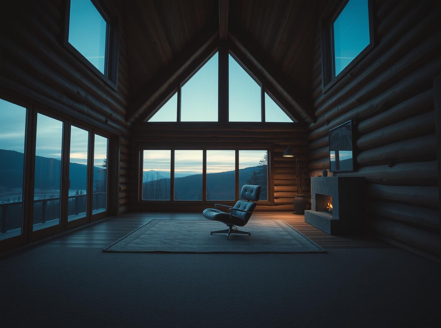 Rustic Cabin Surrealism: Twilight Minimalism in Sepia, 8k Dreamscape | Unfold Lens
