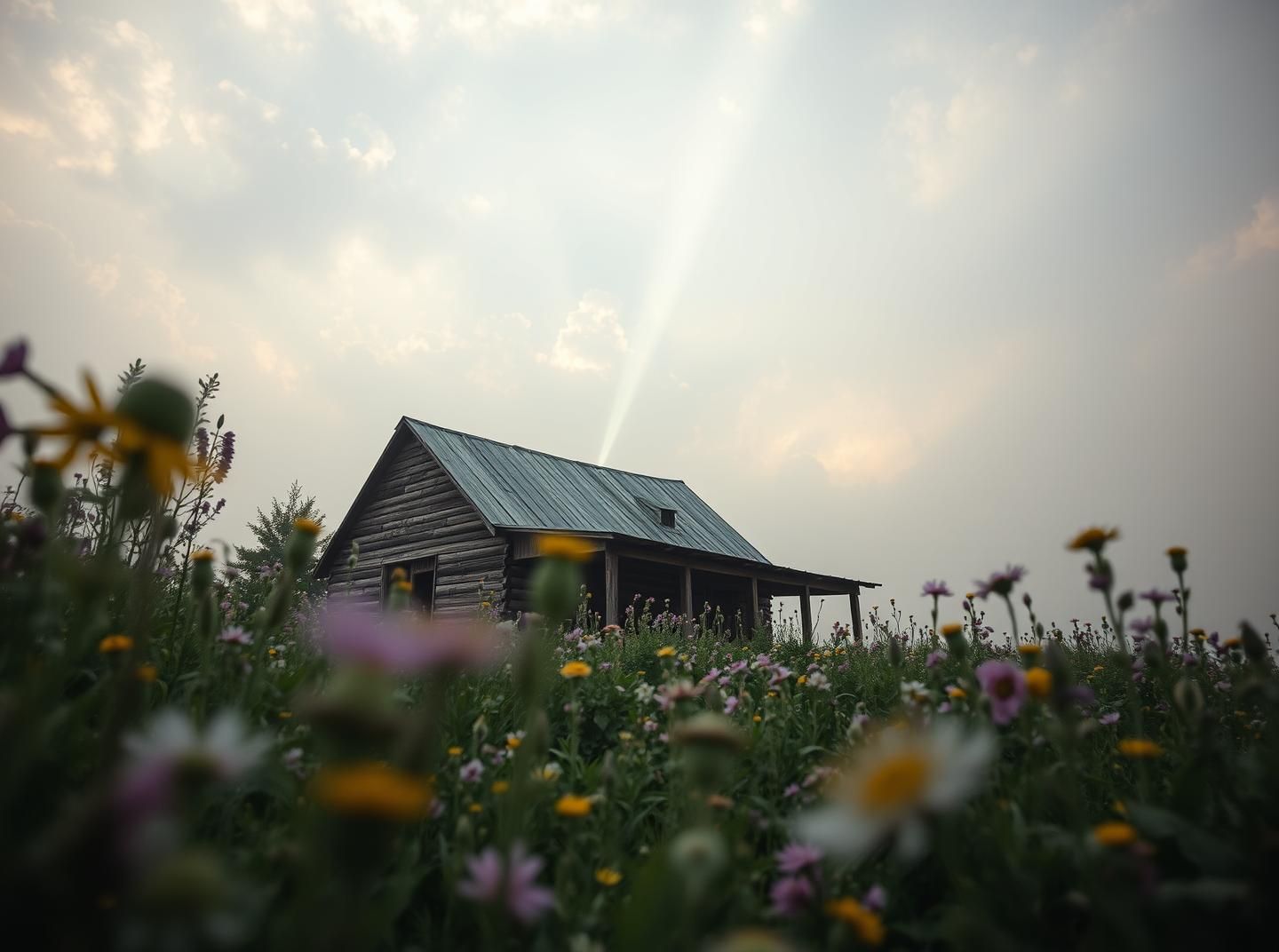 Rustic Farmhouse Wildflower Meadow Sunrise: Inspiring Rural Beauty
 | Unfold Lens