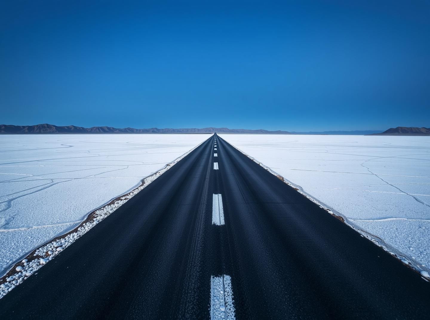 Salar de Uyuni Blue Hour Road: Geometric Landscape Photography at Dusk
 | Unfold Lens