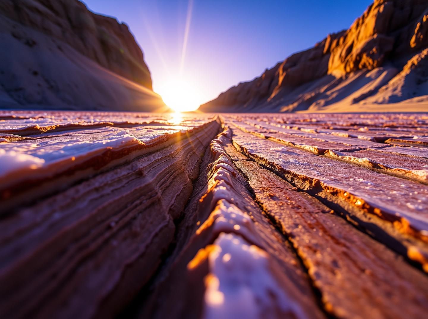 Salar de Uyuni Sunset: Abstract Salt Crust Layers at Dusk, Bolivia - 8K
 | Unfold Lens