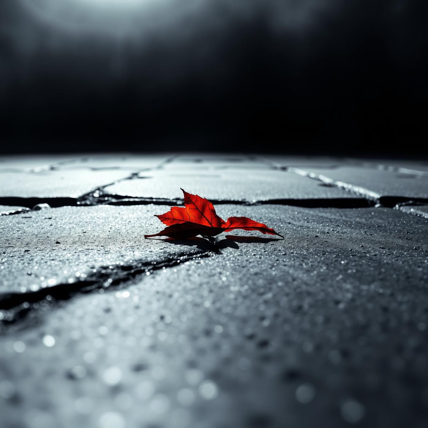 Scarlet Autumn Leaf on Misty Pavement: Ethereal Beauty in 8K Resolution
 | Unfold Lens