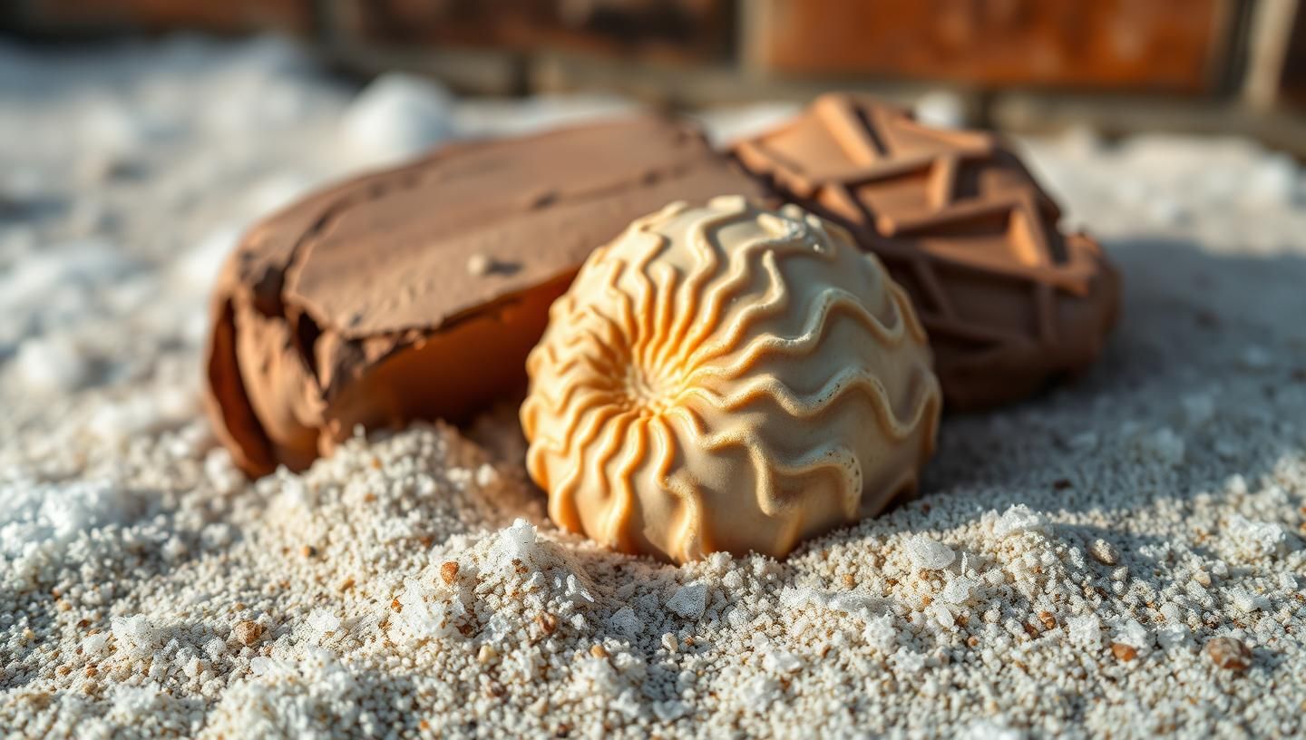 Seashell Fossil Winter Landscape: Warm Wood, Terracotta, 8K High-Res Photo | Unfold Lens