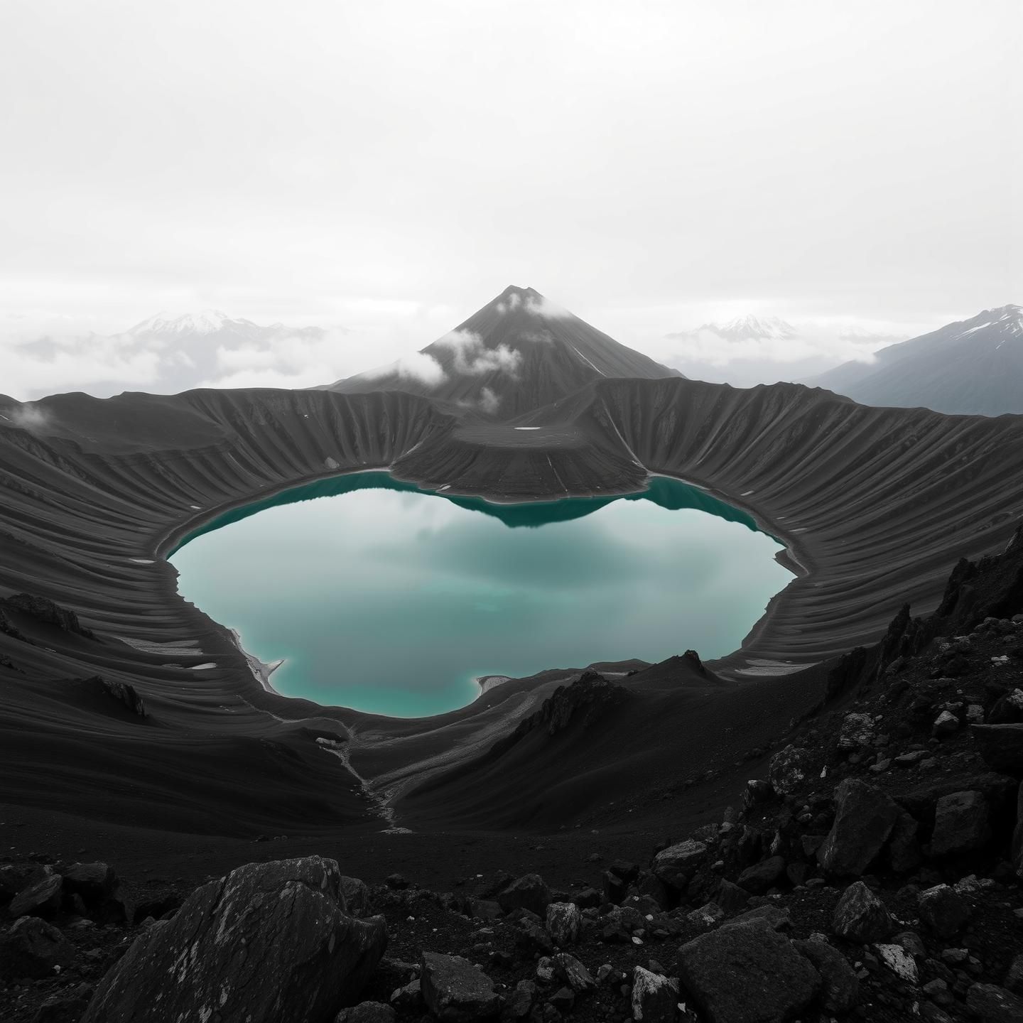 Segara Anak Lake Rinjani Caldera: Breathtaking Black & White Volcanic Landscape
 | Unfold Lens