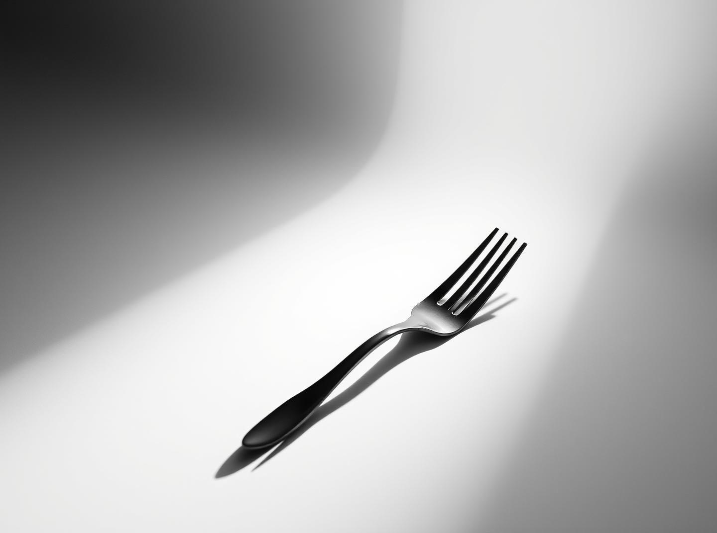 Silver Fork Shadow Dance: Sharp Lines, Dramatic Light, High-Key Precision, 8k
 | Unfold Lens