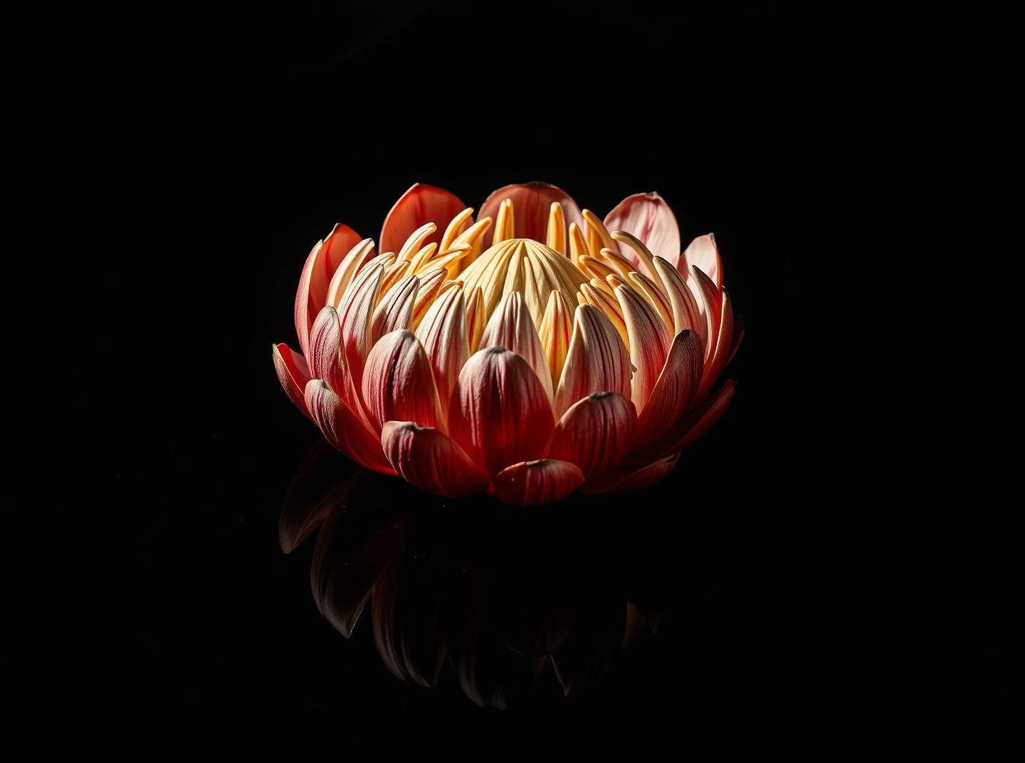 Single Protea Flower on Black: Intricate Beauty & Elegant Still Life
 | Unfold Lens