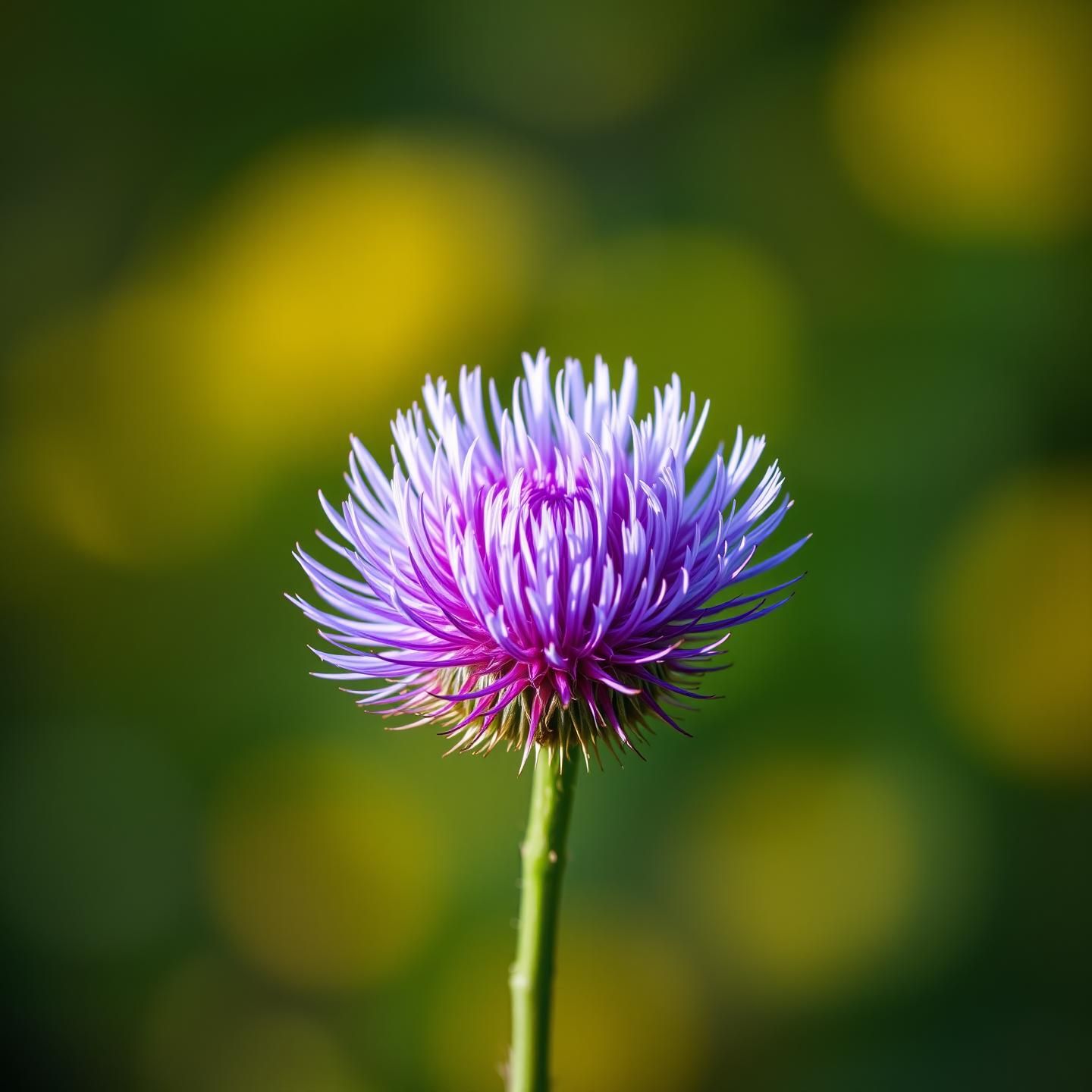 Single Purple Thistle Bloom Portrait: Dreamy Garden Vista in 8K Resolution
 | Unfold Lens
