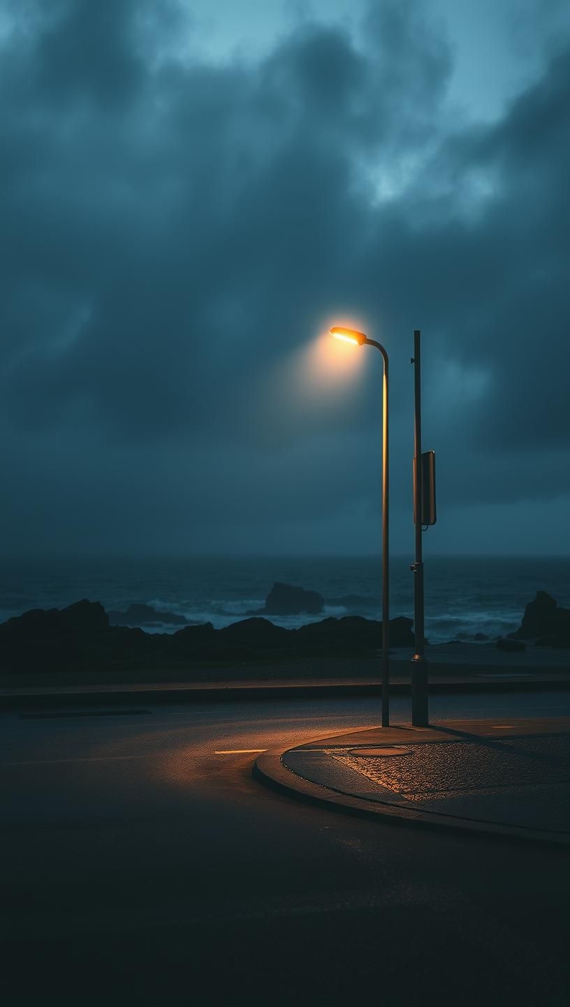 Solitary Scottish Street Lamp: Light Amidst Stormy Isolation - 8K Coastal Serenity
 | Unfold Lens