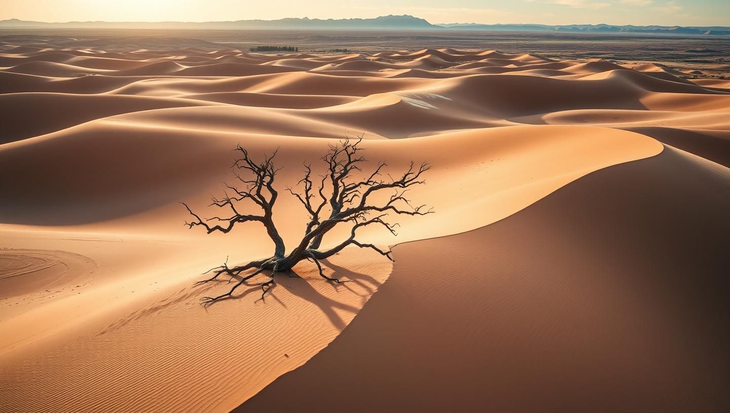 South Dakota Badlands Landscape: Lone Tree in Dunes - Epic Aerial 8K Art
 | Unfold Lens