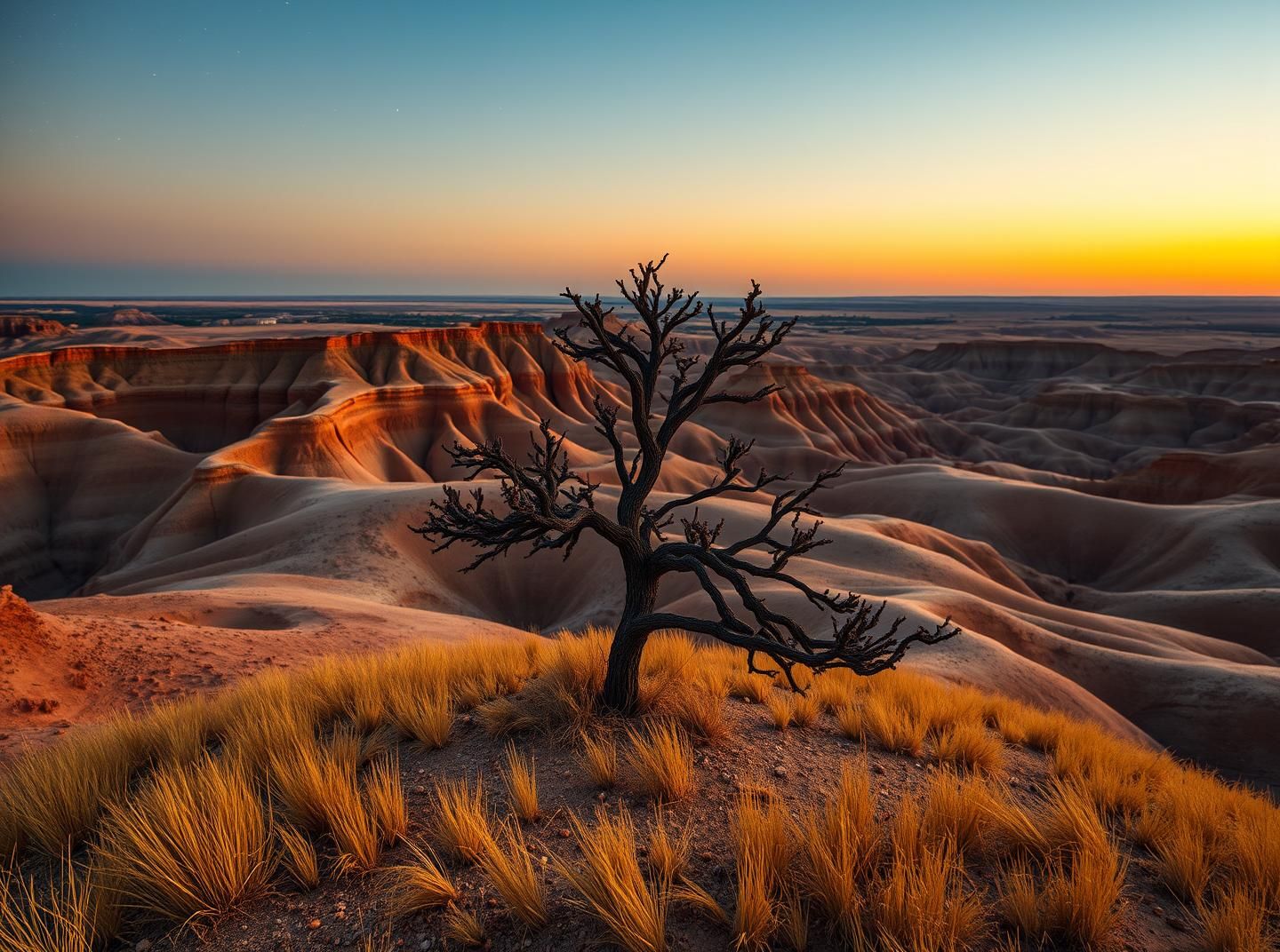 South Dakota Badlands Sunset Tree, Fiery Sky - Hopeful Landscape Photography
 | Unfold Lens