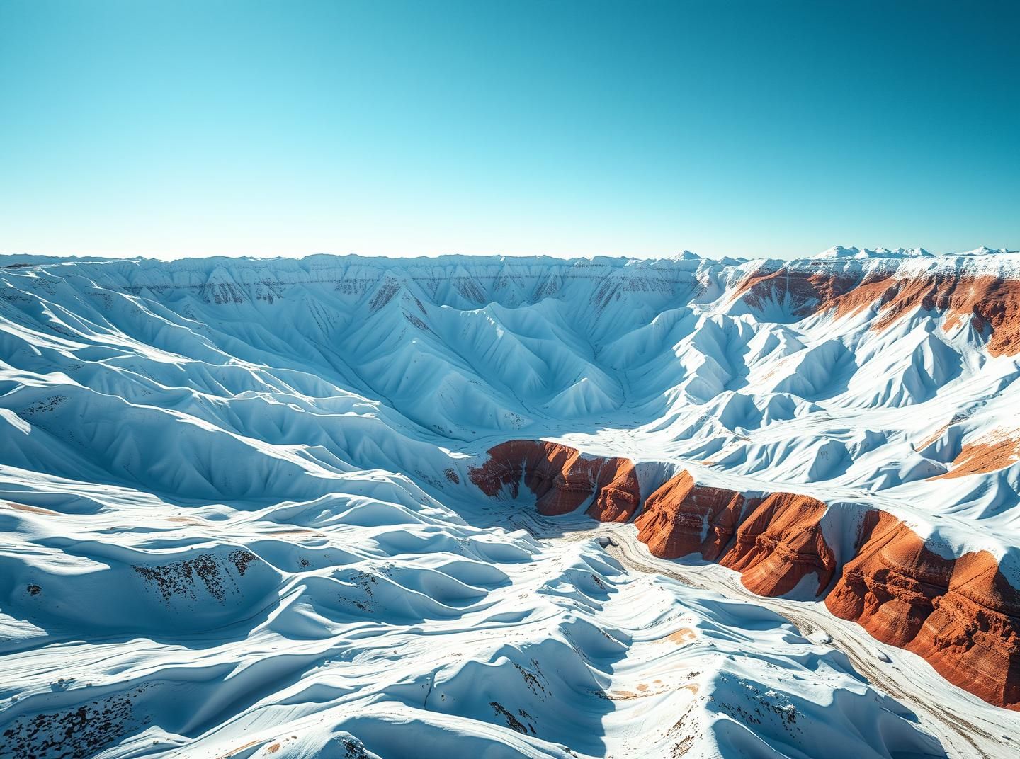 Spectacular Open-Pit Mine Snowscape: Abstract Geological Panorama in Teal & Orange
 | Unfold Lens
