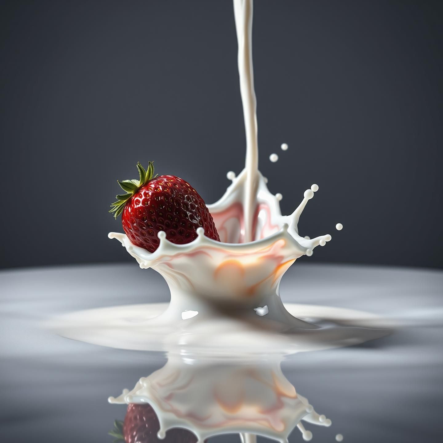 Strawberry splash in milk: Crown of flavor, vibrant colors in 8K | Unfold Lens