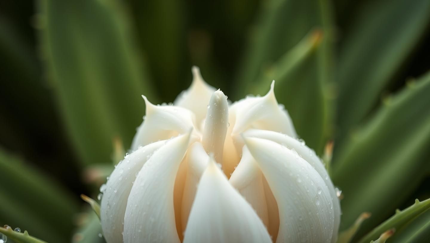 Succulent Petal Still Life: Dew, Seeds, and Dawn Light - Serene Beauty
 | Unfold Lens