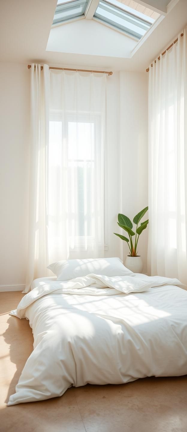 Sunlit botanical bedroom. Minimalist design, tranquil home sanctuary in 8K
 | Unfold Lens