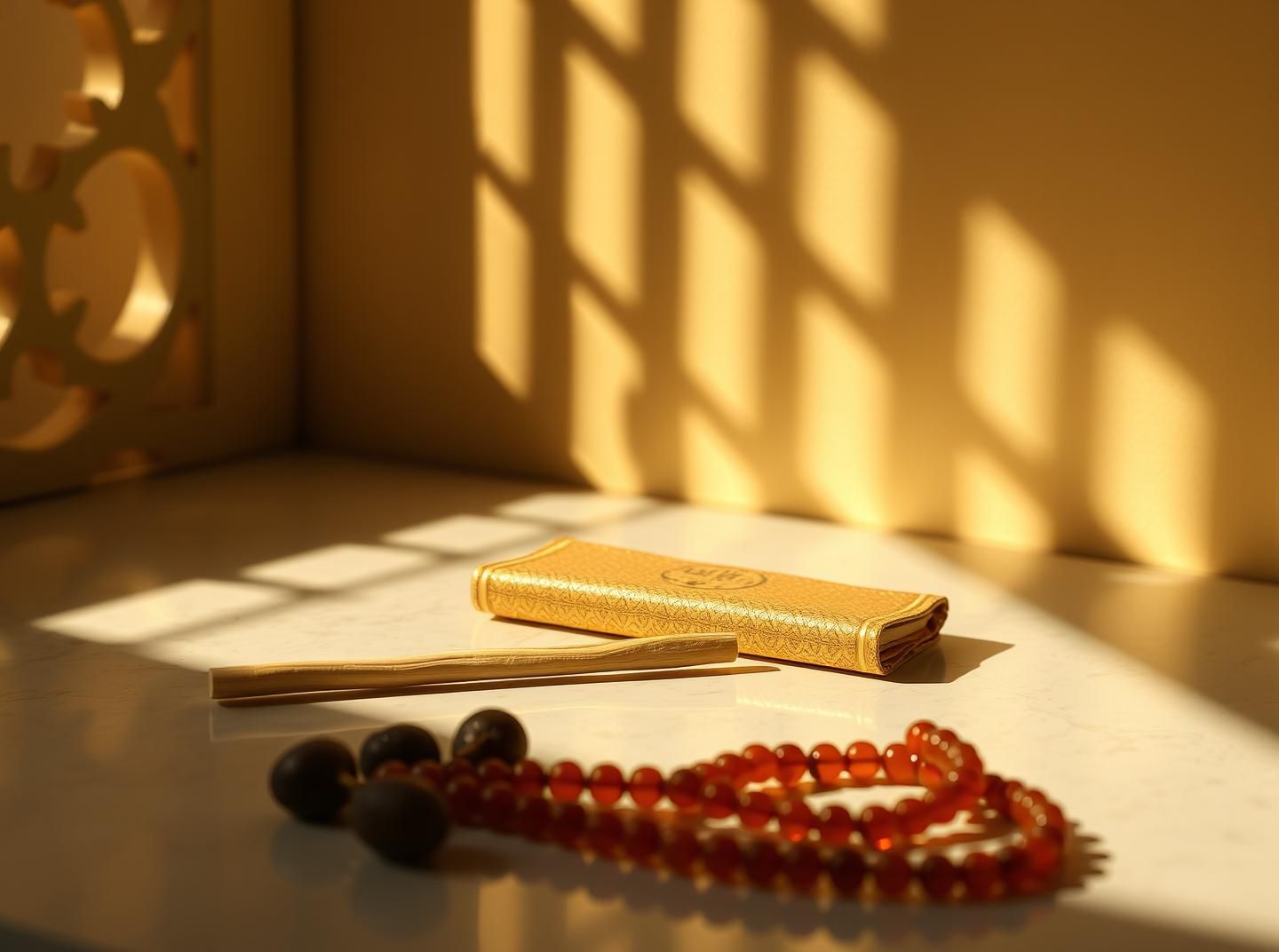 Sunlit Miswak & Peci Still Life: Islamic Ritual, Devotion, & Tranquility | Unfold Lens
