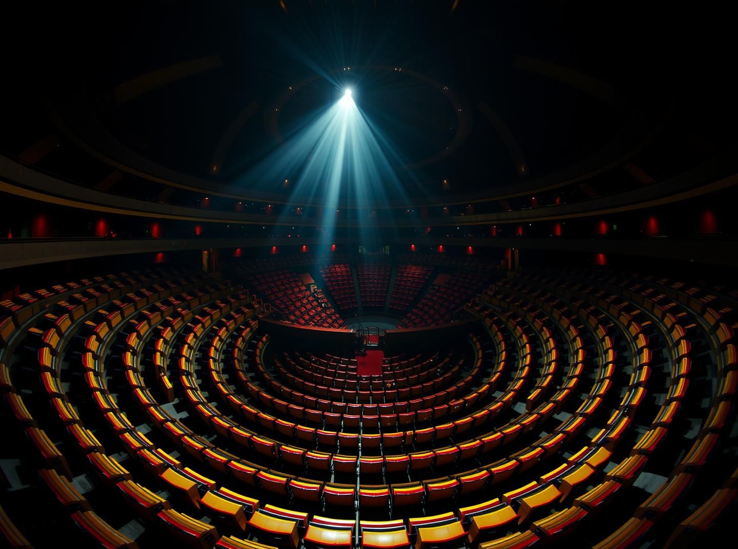 Surreal Financial District Amphitheater, Bauhaus Colors, Dramatic Light, 8K
 | Unfold Lens
