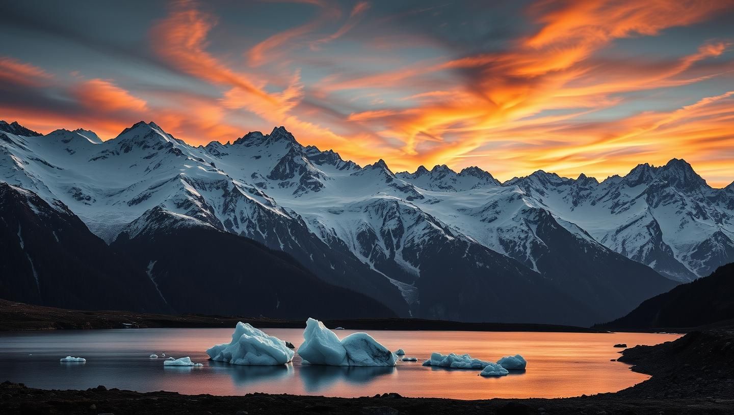 Swiss Alps Sunset: Majestic Peaks, Serene Lake, Inspiring Mountain Views
 | Unfold Lens
