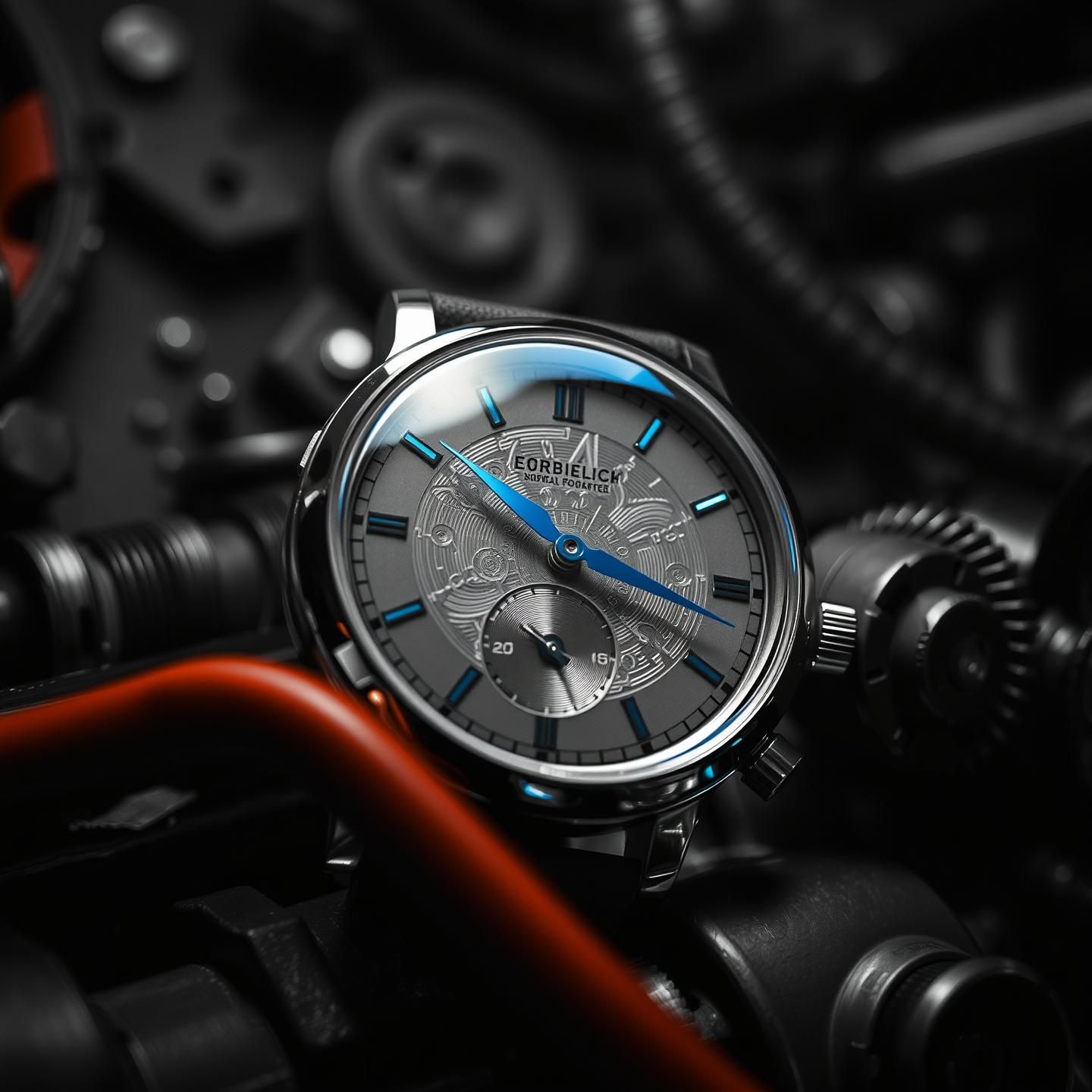 Timeless Precision: Vintage Watch, Detailed Macro in Mechanic's Sci-Fi Garage | Unfold Lens