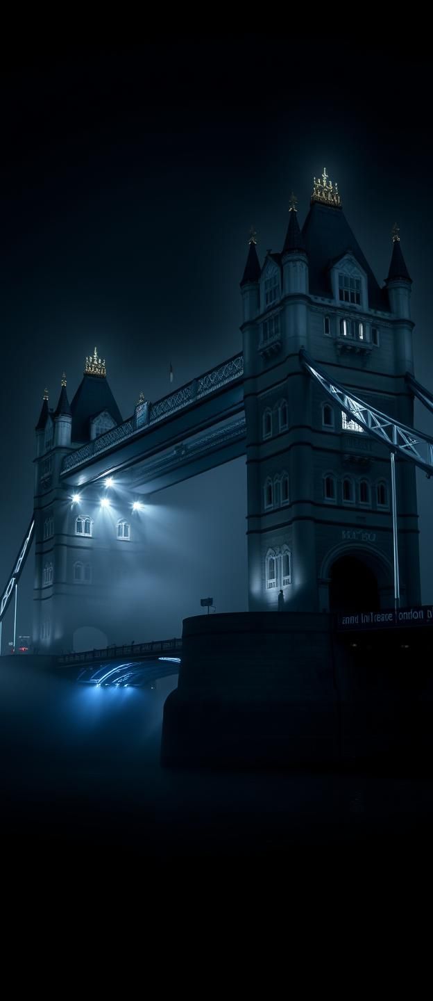 Tower Bridge London Night: Stunning Light Trails, Timeless Icon in Fog, 8K
 | Unfold Lens
