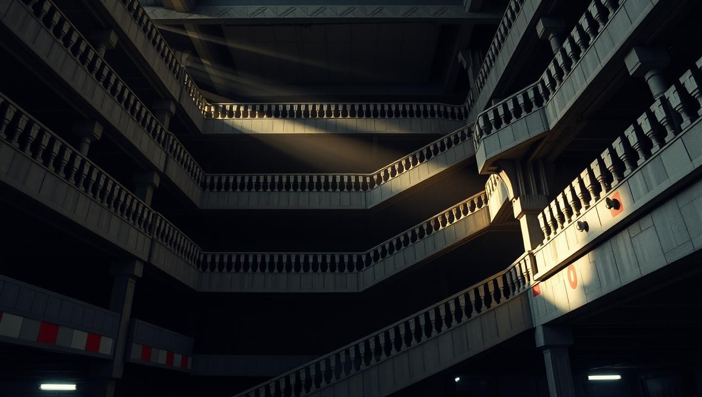 Transformed Garage Staircase: Fine Art Photo in Bauhaus Colors & Raking Light
 | Unfold Lens