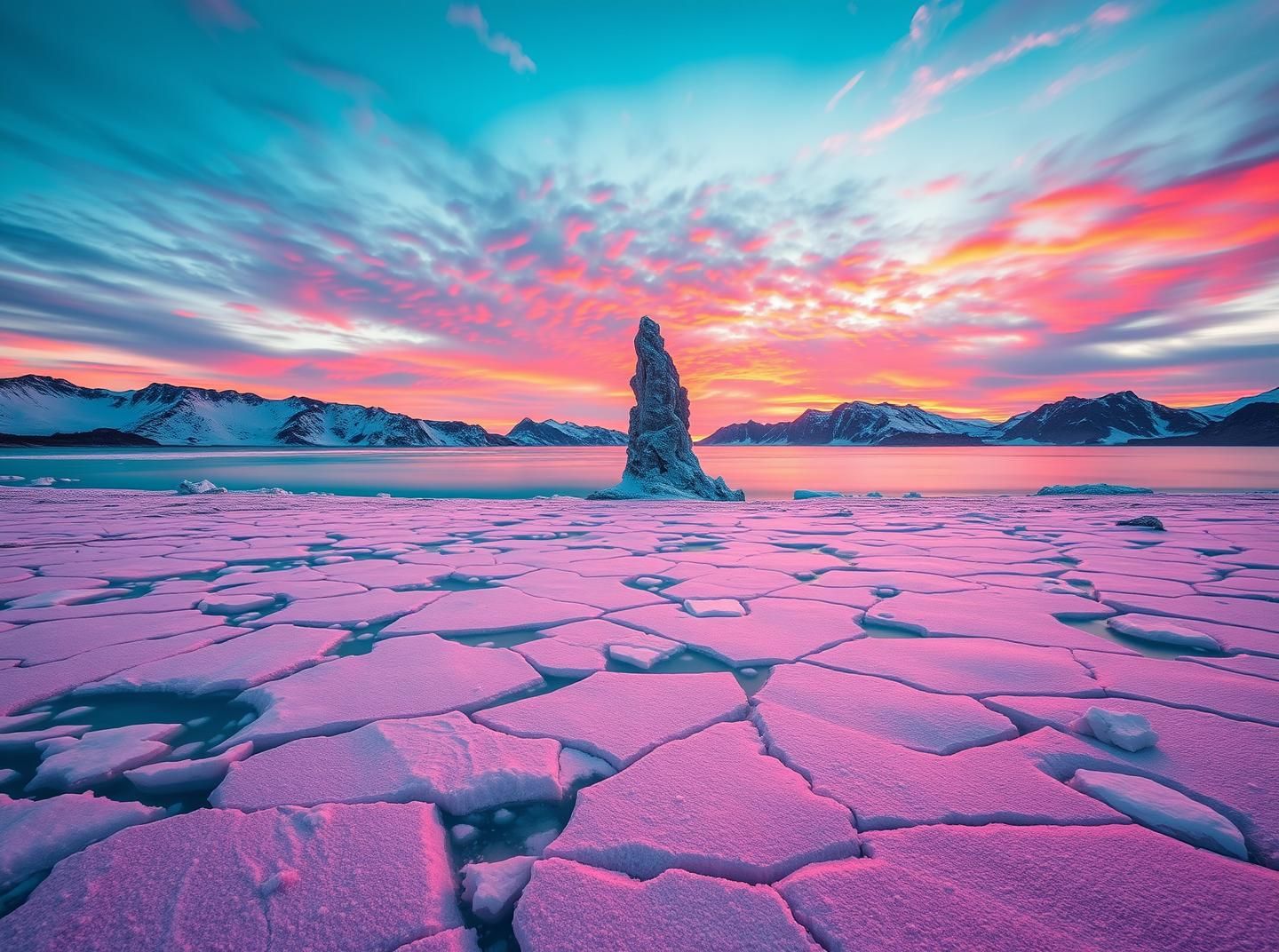Turquoise Sea Ice Sunset: Arctic Beauty & Coastal Serenity in 8K
 | Unfold Lens