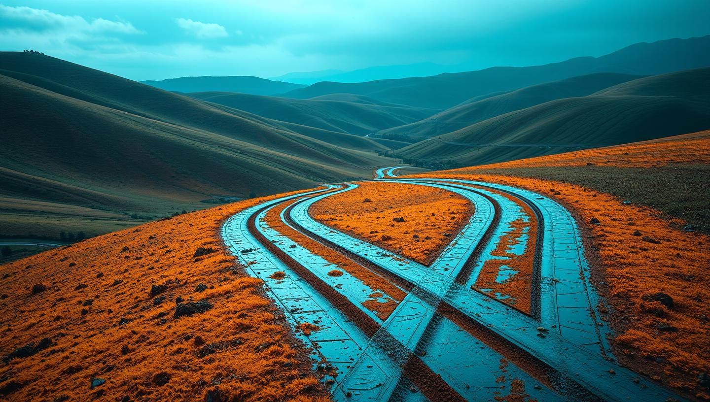 Tuscan hillside tire tracks, cinematic landscape photography in 8k resolution
 | Unfold Lens