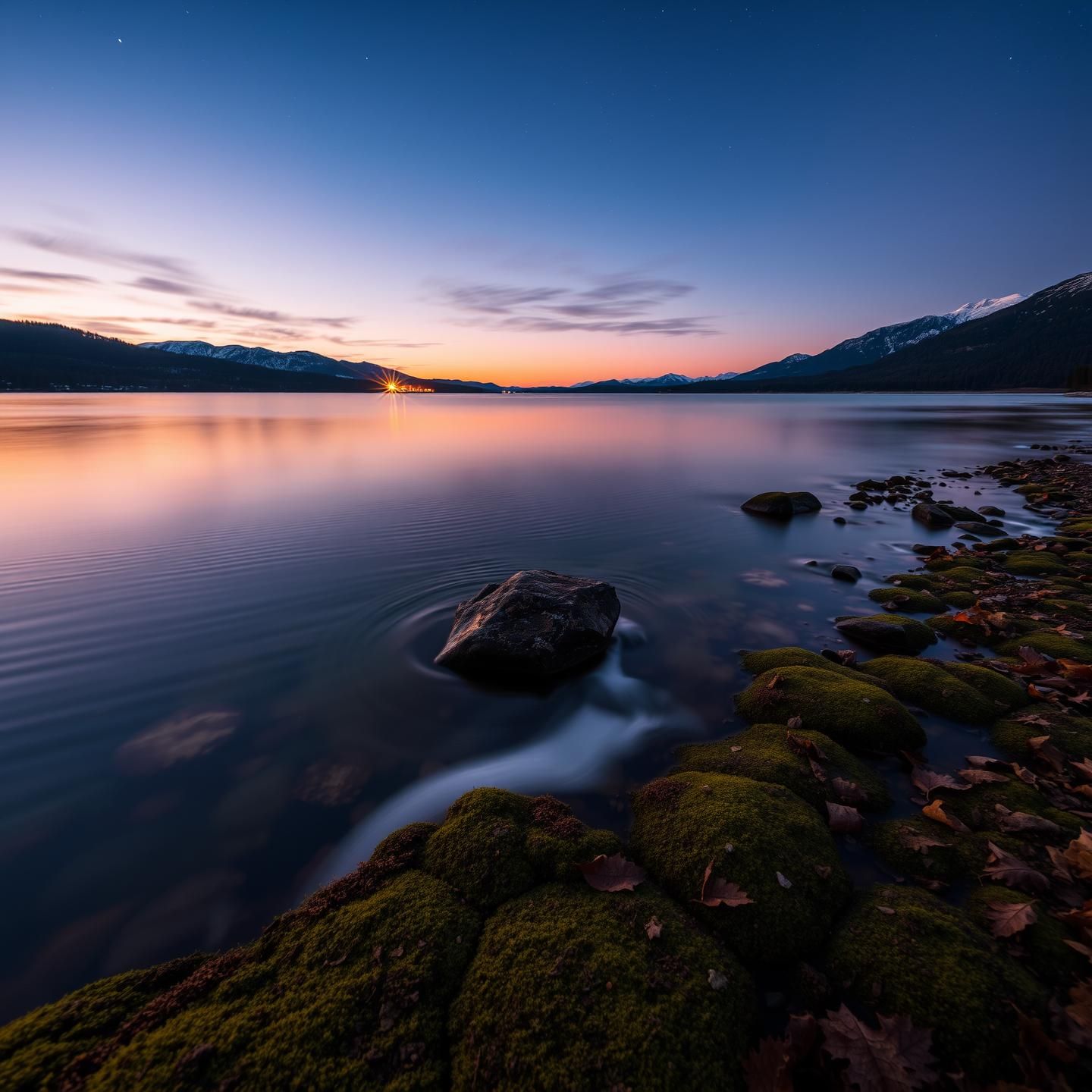 Twilight Ripples: Mystical Reflections on a Mountain Lake in Stunning 8K
 | Unfold Lens