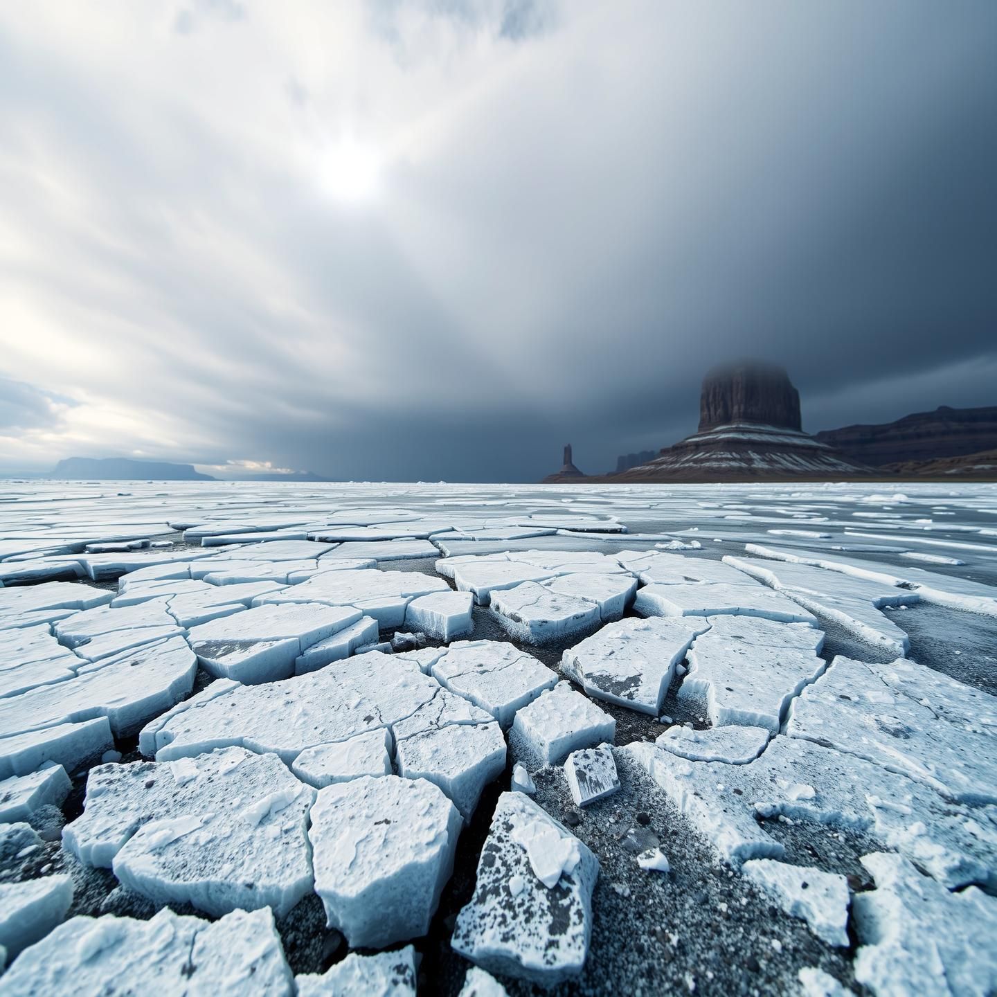 Utah's Frozen Lake: Canyonlands Majesty in Divine Light - 8K Telephoto Chaos
 | Unfold Lens