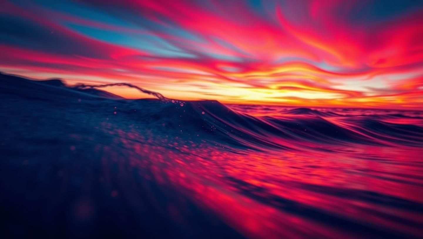 Vibrant Abstract Seascape: Indigo Fuchsia Vortex Sunset - 8K Fine Art Photo
 | Unfold Lens