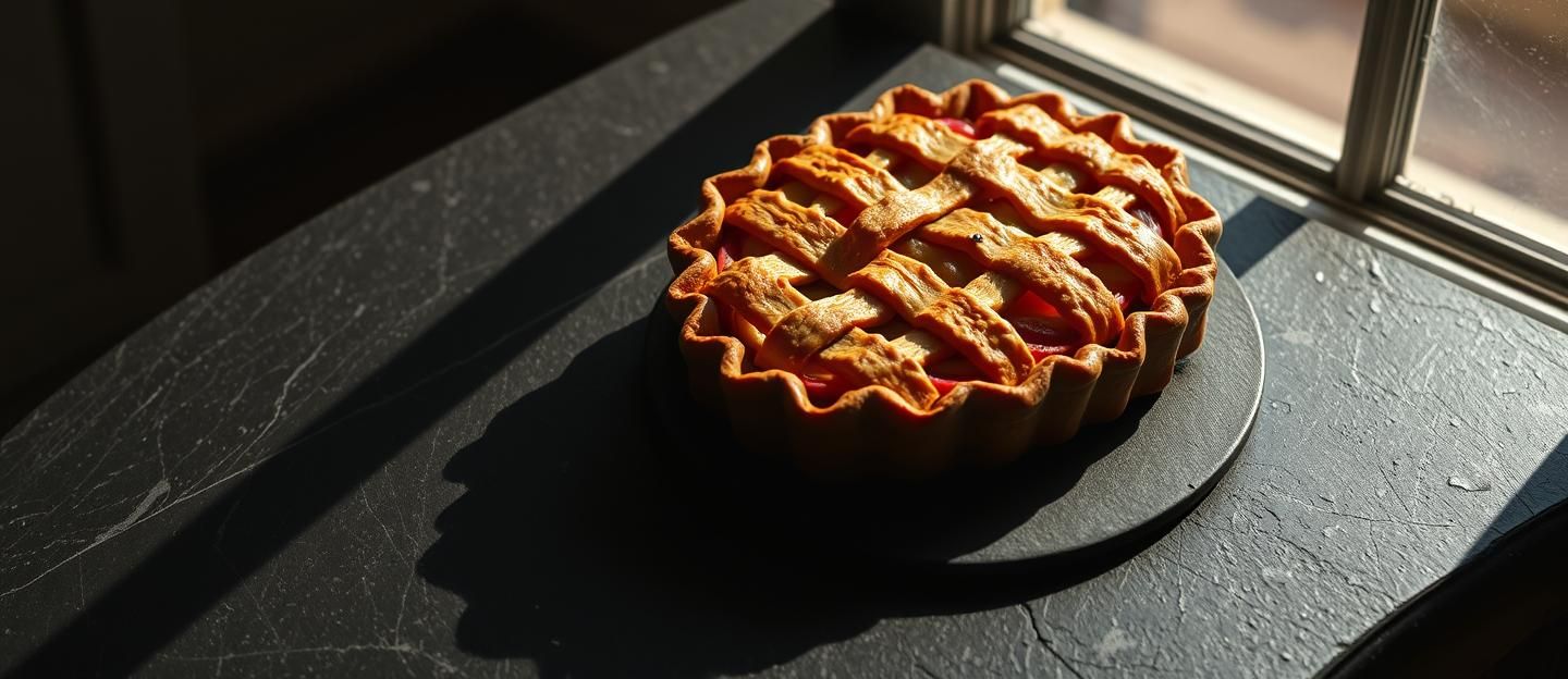Vibrant Pop-Art Apple Pie on Slate Windowsill: Culinary Masterpiece in 8K Resolution | Unfold Lens