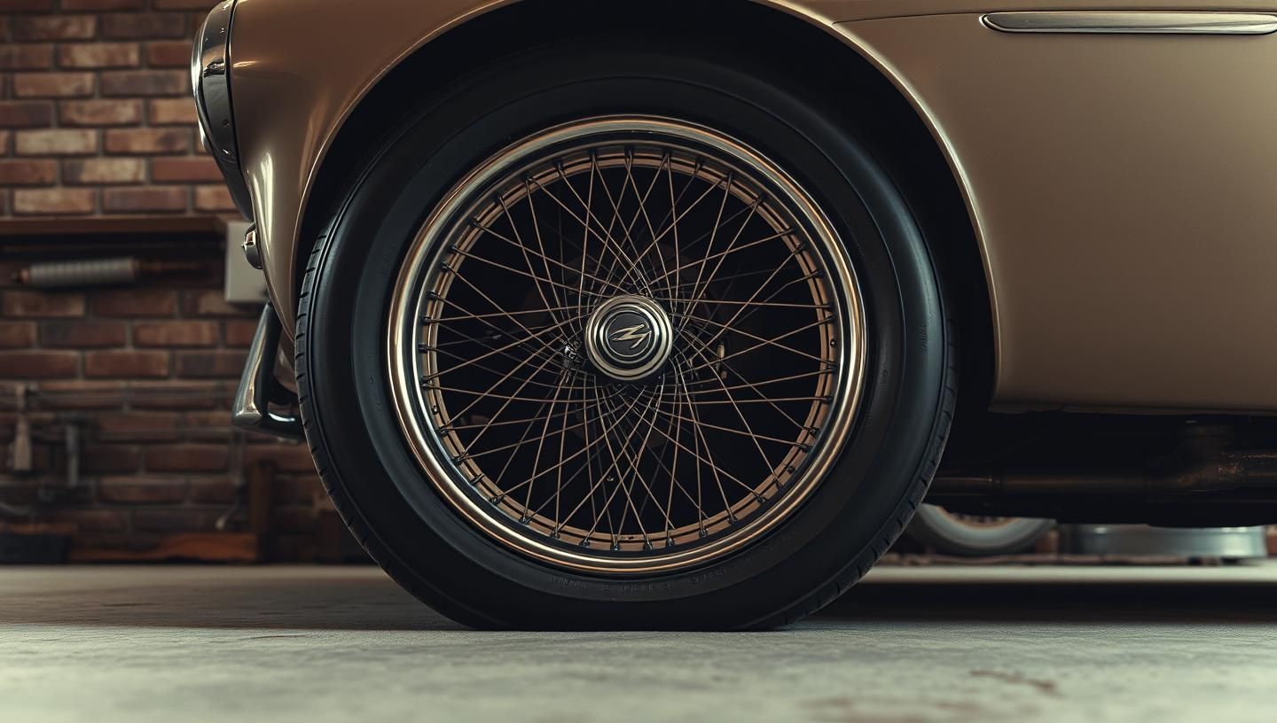 Vintage British Car Wheel Detail: Nostalgic Auto Restoration Close-Up | Unfold Lens
