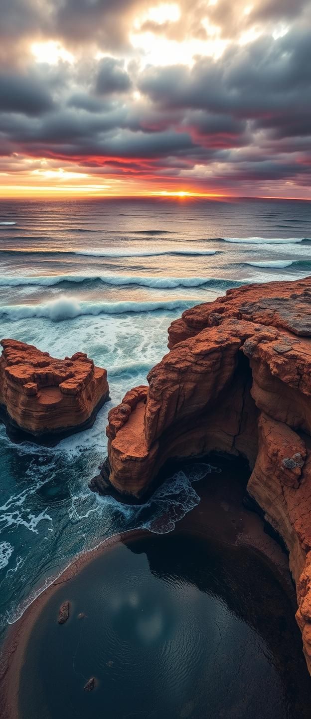 Western Australia Coastline Sunset: Untamed Ocean Power in Fiery Light | Unfold Lens