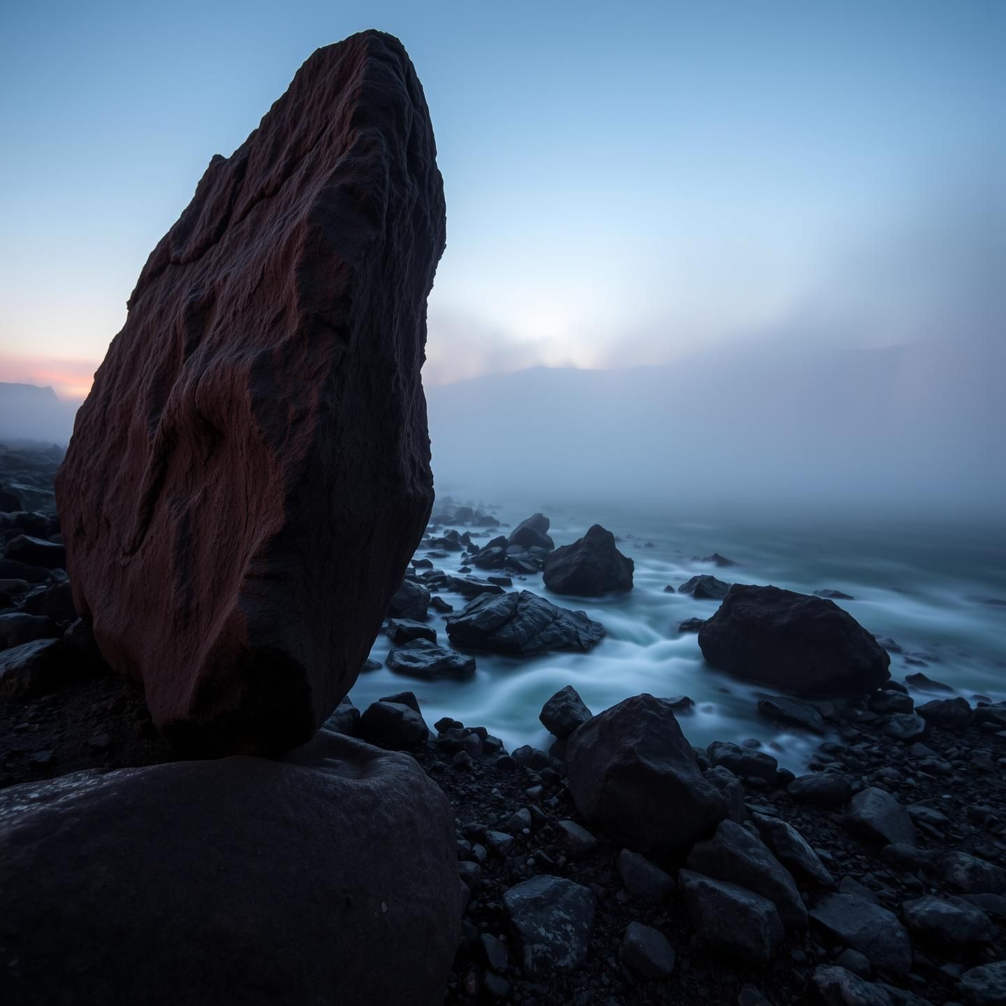 Zen Falls Coastal Rock Serenity: Ethereal Waters, Sunlit Stone - 8K Masterpiece
 | Unfold Lens